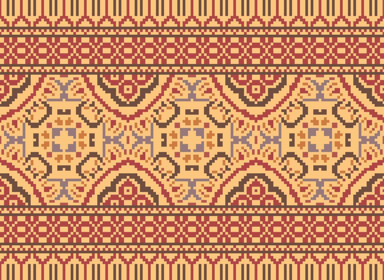 Cross Stitch Embroidery. Ethnic Patterns. Native Style. Traditional Design for texture, textile, fabric, clothing, Knitwear, print. Geometric Pixel Horizontal Seamless Vector. vector