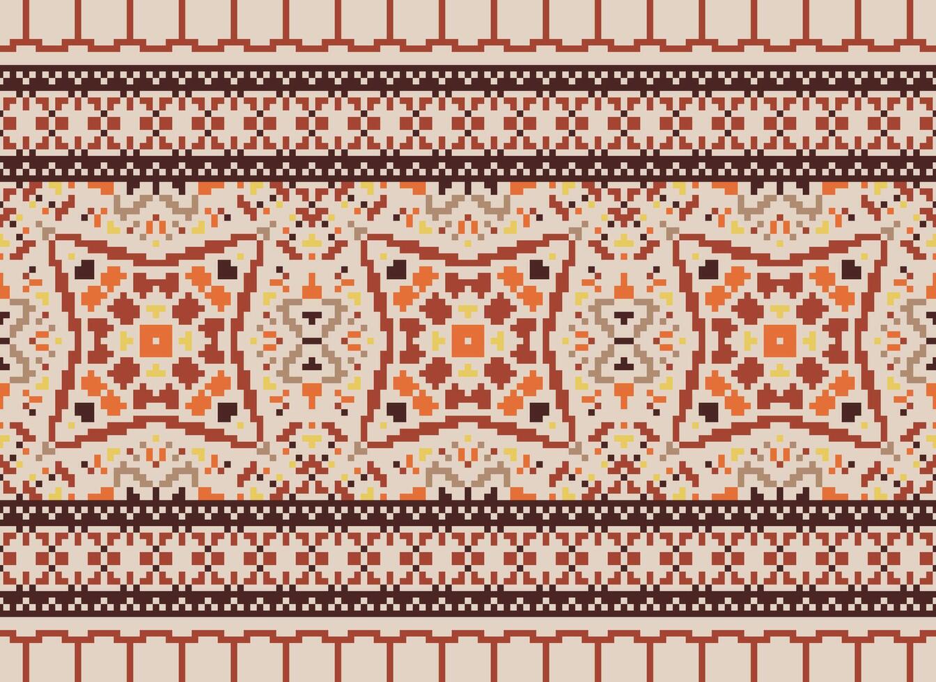 cruzar puntada bordado. étnico patrones. nativo estilo. tradicional diseño para textura, textil, tela, ropa, prendas de punto, impresión. geométrico píxel horizontal sin costura vector. vector