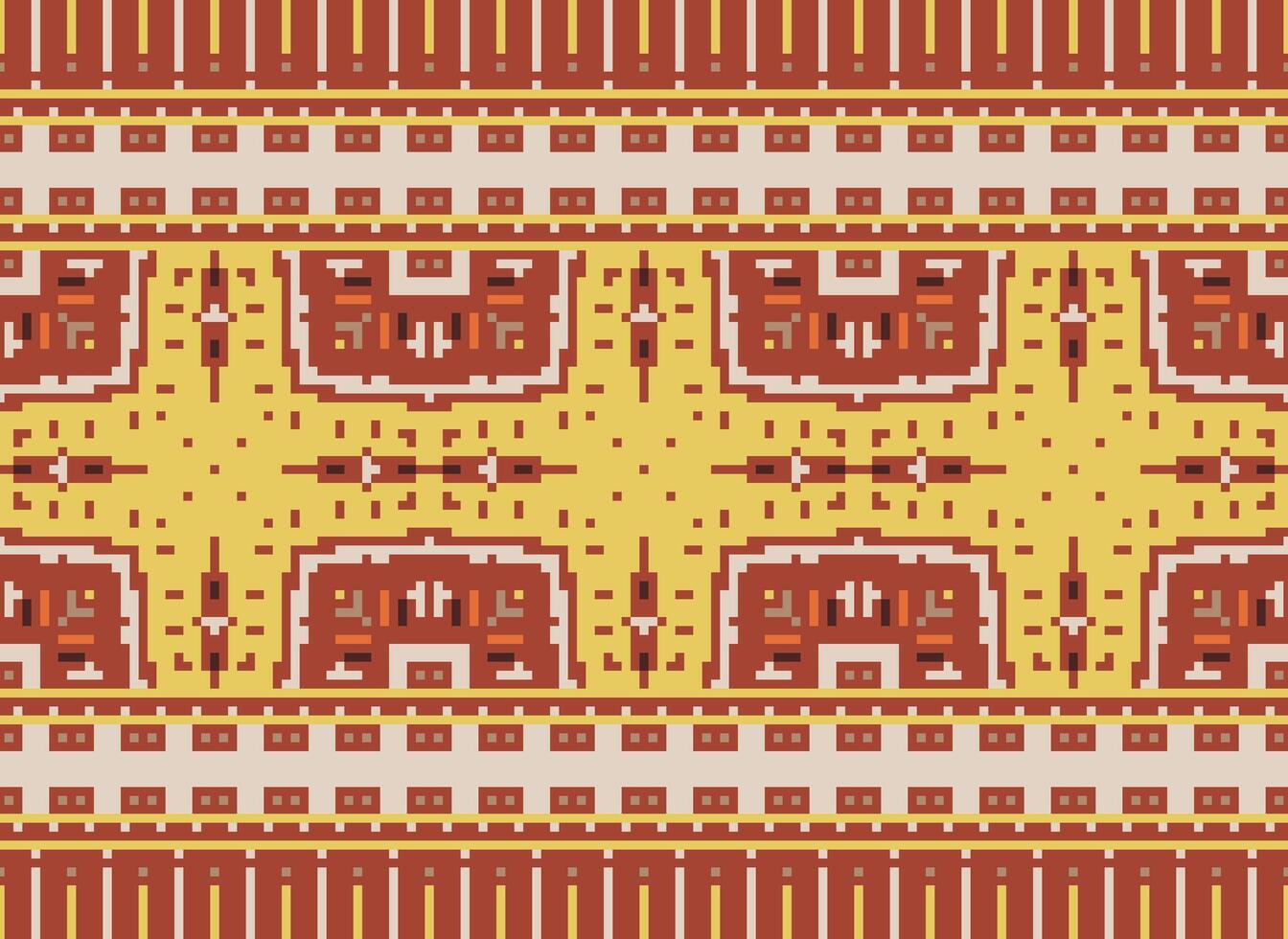 Cross Stitch Embroidery. Ethnic Patterns. Native Style. Traditional Design for texture, textile, fabric, clothing, Knitwear, print. Geometric Pixel Horizontal Seamless Vector. vector