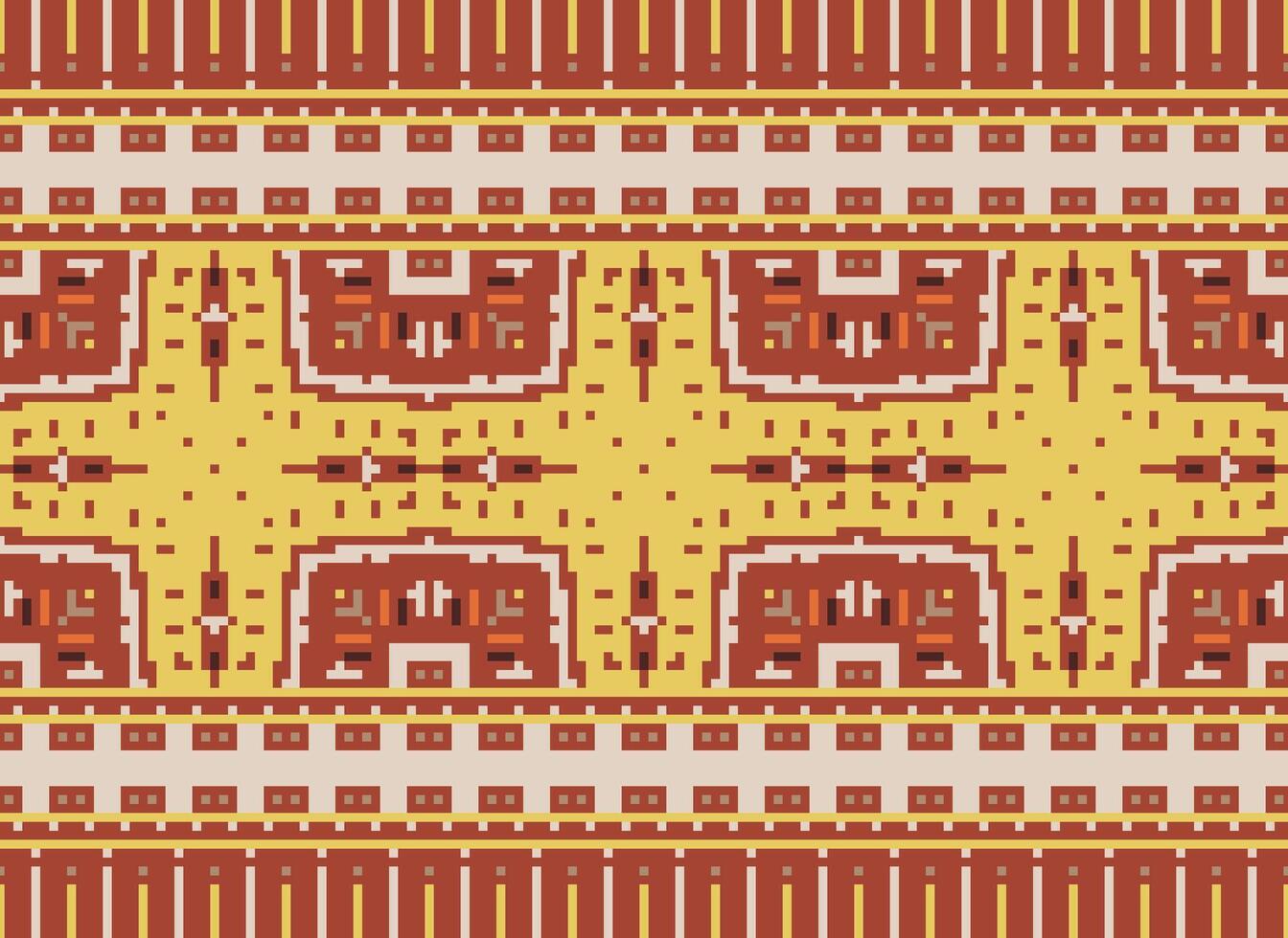 Cross Stitch Embroidery. Ethnic Patterns. Native Style. Traditional Design for texture, textile, fabric, clothing, Knitwear, print. Geometric Pixel Horizontal Seamless Vector. vector