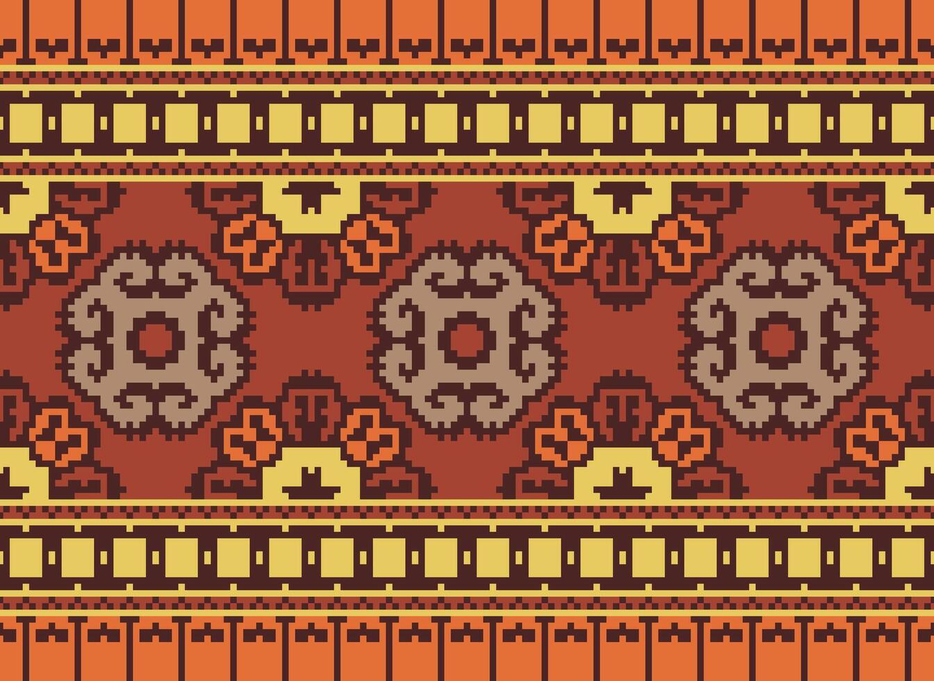 Cross Stitch Embroidery. Ethnic Patterns. Native Style. Traditional Design for texture, textile, fabric, clothing, Knitwear, print. Geometric Pixel Horizontal Seamless Vector. vector