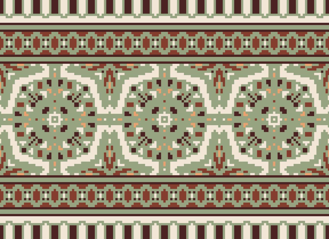 Cross Stitch Embroidery. Ethnic Patterns. Native Style. Traditional Design for texture, textile, fabric, clothing, Knitwear, print. Geometric Pixel Horizontal Seamless Vector. vector