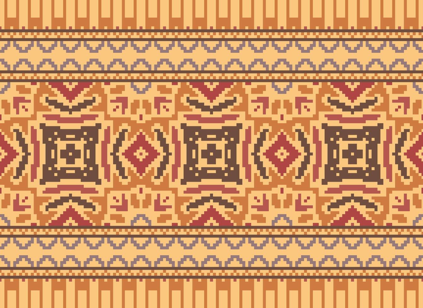 Cross Stitch Embroidery. Ethnic Patterns. Native Style. Traditional Design for texture, textile, fabric, clothing, Knitwear, print. Geometric Pixel Horizontal Seamless Vector. vector