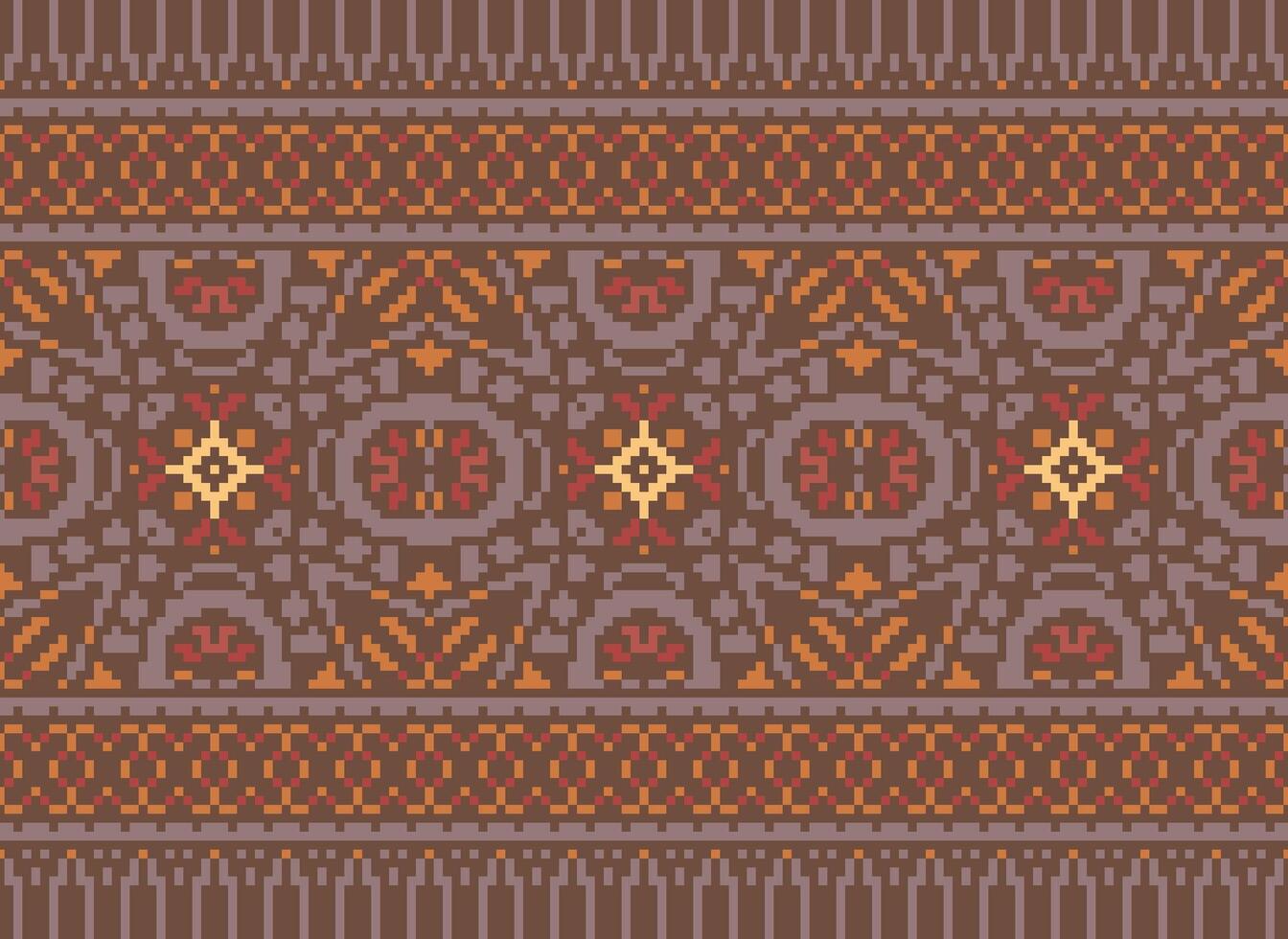 Cross Stitch Embroidery. Ethnic Patterns. Native Style. Traditional Design for texture, textile, fabric, clothing, Knitwear, print. Geometric Pixel Horizontal Seamless Vector. vector