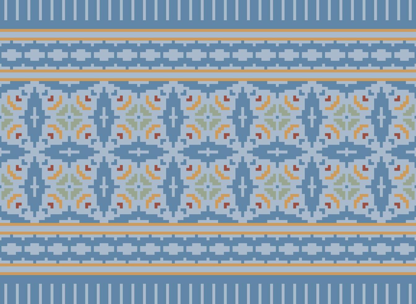 Cross Stitch Embroidery. Ethnic Patterns. Native Style. Traditional Design for texture, textile, fabric, clothing, Knitwear, print. Geometric Pixel Horizontal Seamless Vector. vector