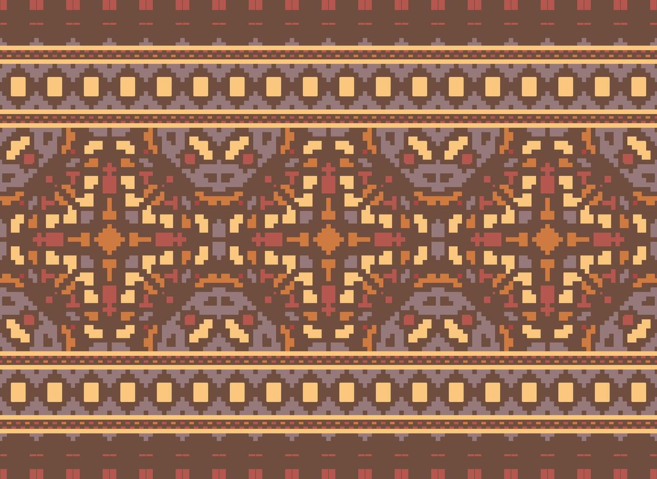 Cross Stitch Embroidery. Ethnic Patterns. Native Style. Traditional Design for texture, textile, fabric, clothing, Knitwear, print. Geometric Pixel Horizontal Seamless Vector. vector