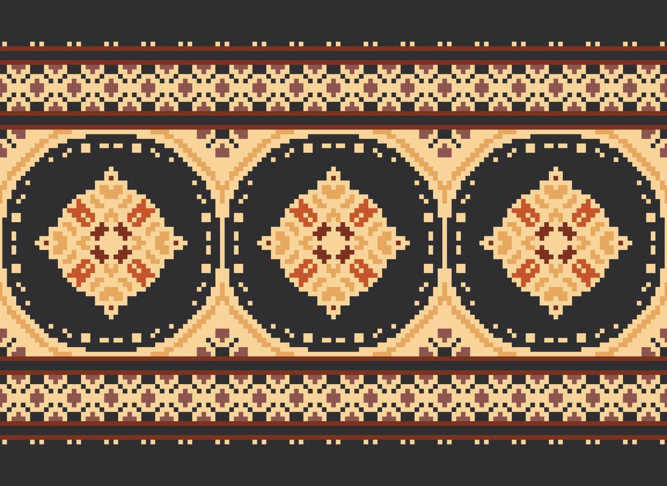 Cross Stitch Embroidery. Ethnic Patterns. Native Style. Traditional Design for texture, textile, fabric, clothing, Knitwear, print. Geometric Pixel Horizontal Seamless Vector. vector