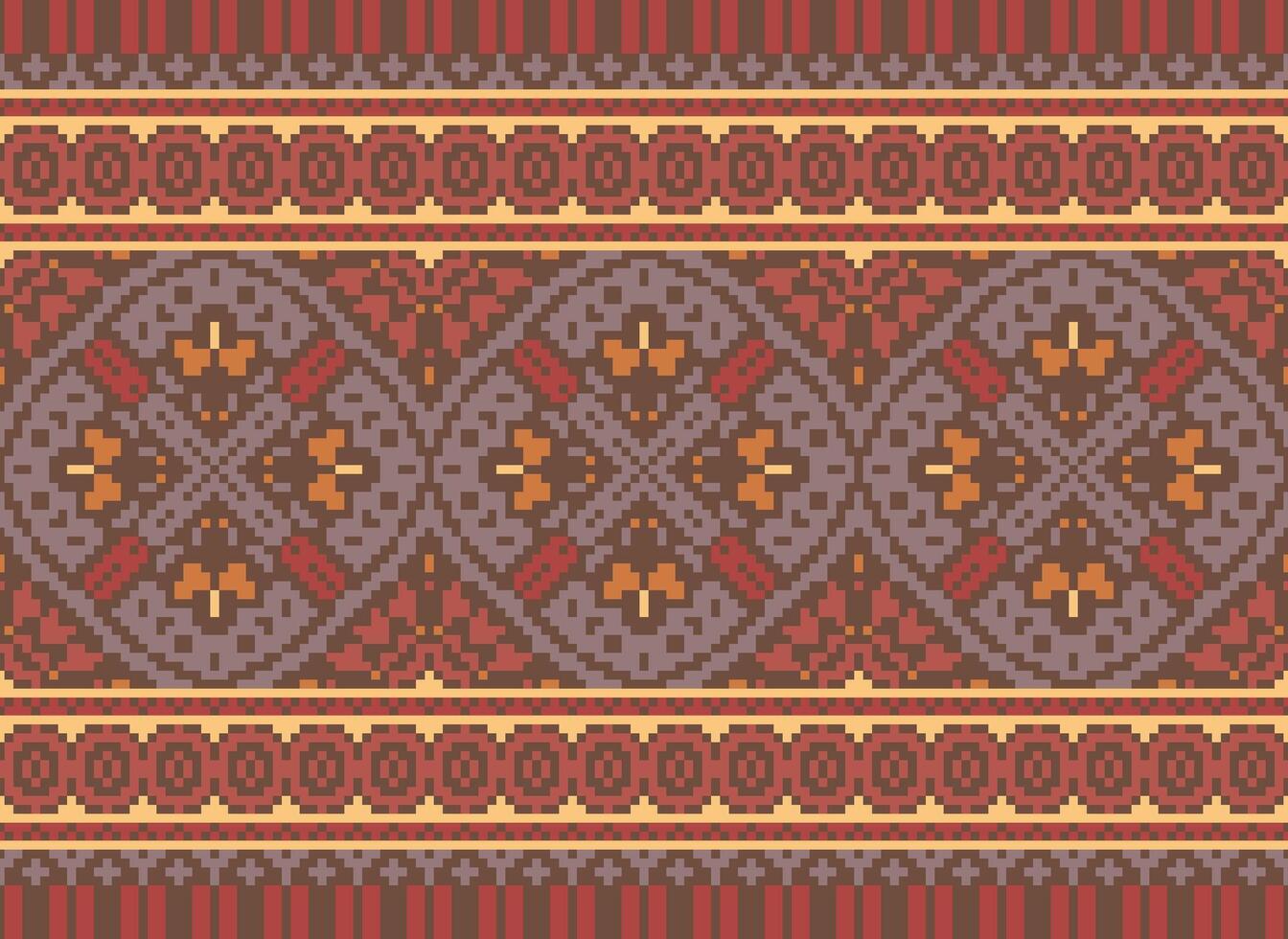 Cross Stitch Embroidery. Ethnic Patterns. Native Style. Traditional Design for texture, textile, fabric, clothing, Knitwear, print. Geometric Pixel Horizontal Seamless Vector. vector