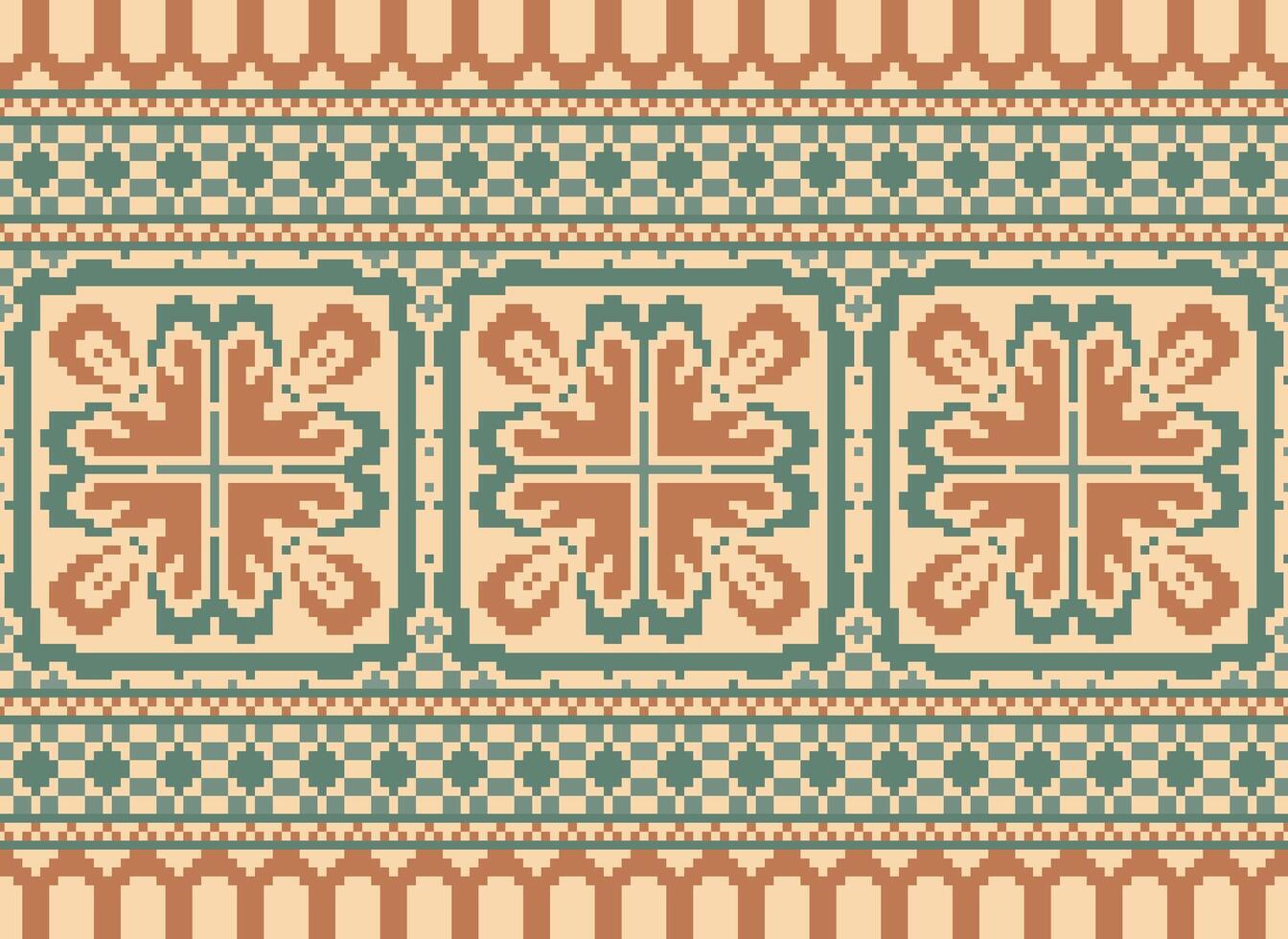 Cross Stitch Embroidery. Ethnic Patterns. Native Style. Traditional Design for texture, textile, fabric, clothing, Knitwear, print. Geometric Pixel Horizontal Seamless Vector. vector
