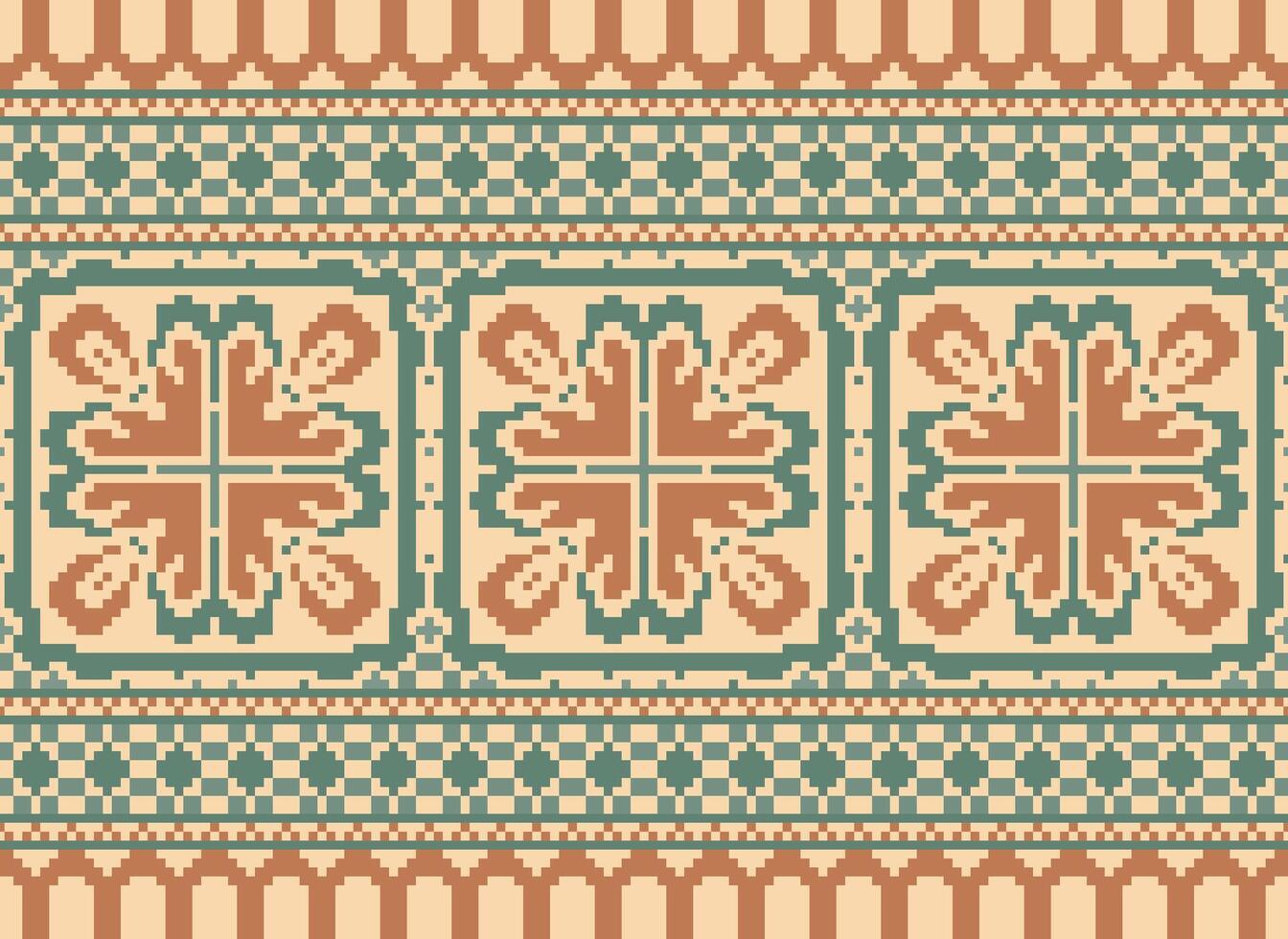 cruzar puntada bordado. étnico patrones. nativo estilo. tradicional diseño para textura, textil, tela, ropa, prendas de punto, impresión. geométrico píxel horizontal sin costura vector. vector