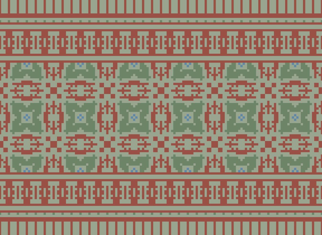 píxel cruzar puntada bordado. étnico patrones. nativo estilo. tradicional diseño para textura, textil, tela, ropa, prendas de punto, impresión. geométrico píxel horizontal sin costura vector. vector