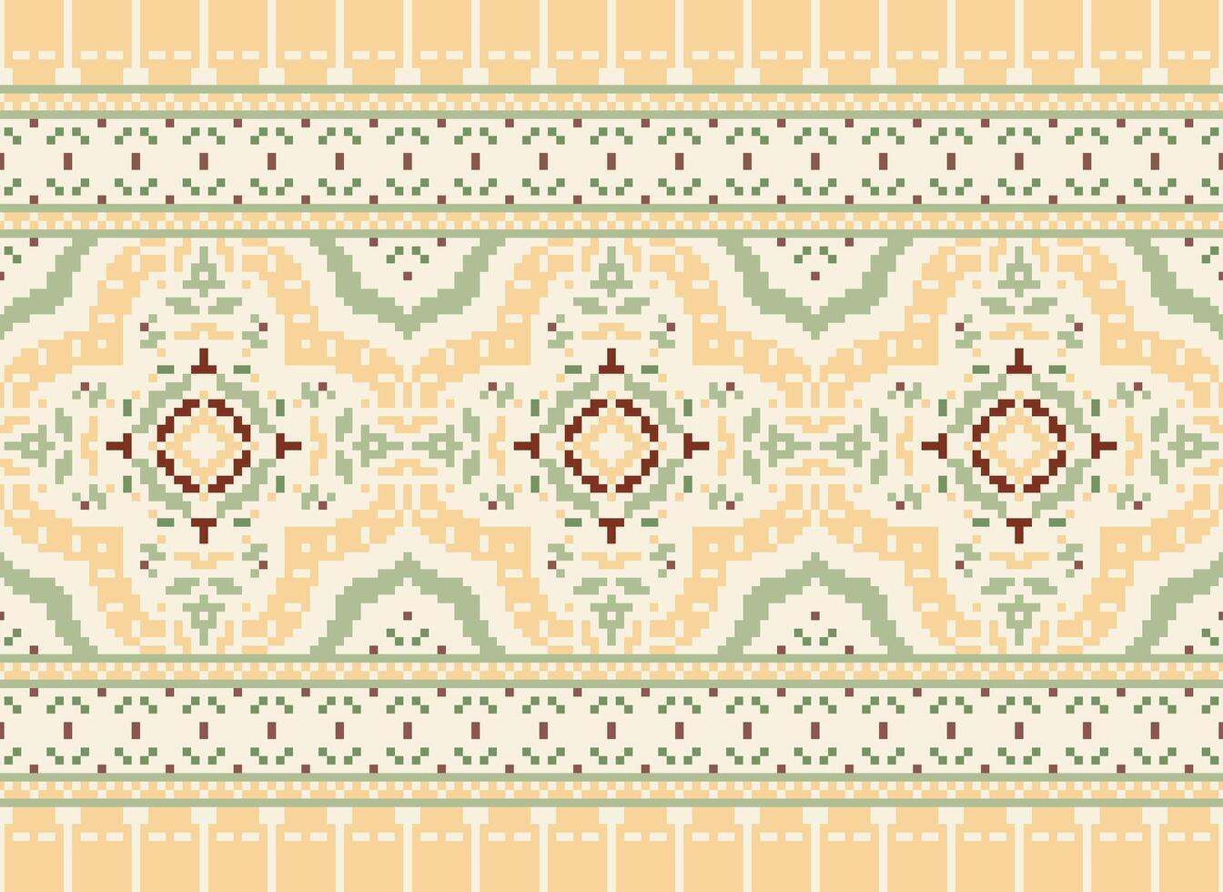 píxel cruzar puntada bordado. étnico patrones. nativo estilo. tradicional diseño para textura, textil, tela, ropa, prendas de punto, impresión. geométrico píxel horizontal sin costura vector. vector