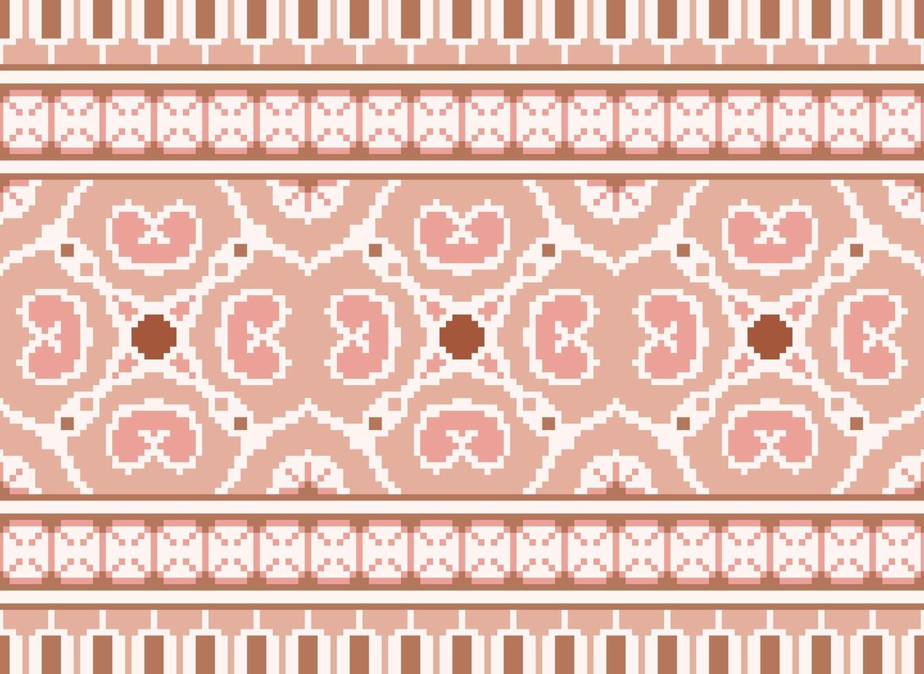 Pixel Cross Stitch Embroidery. Ethnic Patterns. Native Style. Traditional Design for texture, textile, fabric, clothing, Knitwear, print. Geometric Pixel Horizontal Seamless Vector. vector