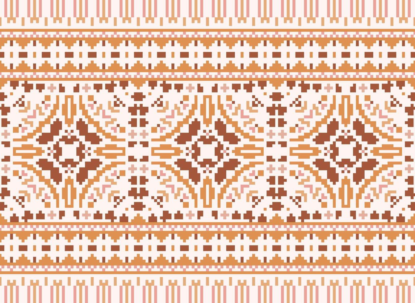 Pixel Cross Stitch Embroidery. Ethnic Patterns. Native Style. Traditional Design for texture, textile, fabric, clothing, Knitwear, print. Geometric Pixel Horizontal Seamless Vector. vector