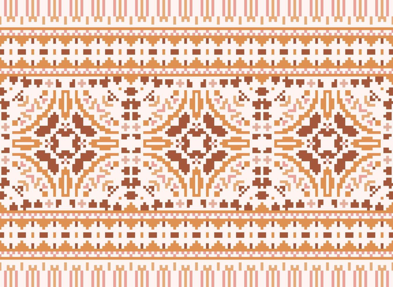 Pixel Cross Stitch Embroidery. Ethnic Patterns. Native Style. Traditional Design for texture, textile, fabric, clothing, Knitwear, print. Geometric Pixel Horizontal Seamless Vector. vector