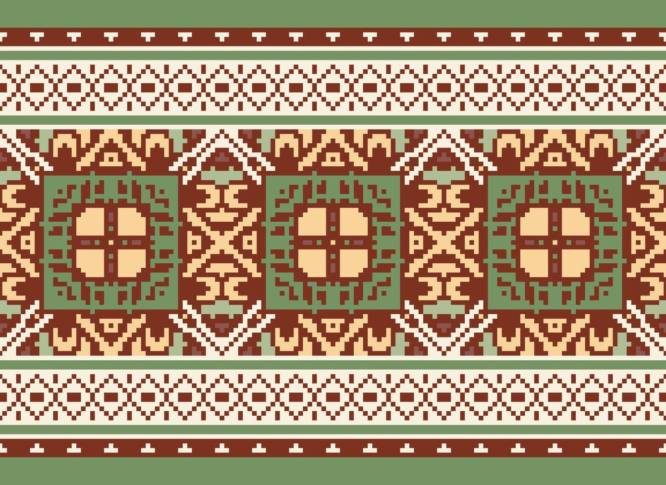 píxel cruzar puntada bordado. étnico patrones. nativo estilo. tradicional diseño para textura, textil, tela, ropa, prendas de punto, impresión. geométrico píxel horizontal sin costura vector. vector