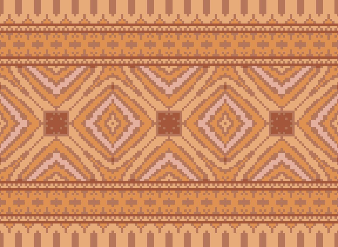 Pixel Cross Stitch Embroidery. Ethnic Patterns. Native Style. Traditional Design for texture, textile, fabric, clothing, Knitwear, print. Geometric Pixel Horizontal Seamless Vector. vector