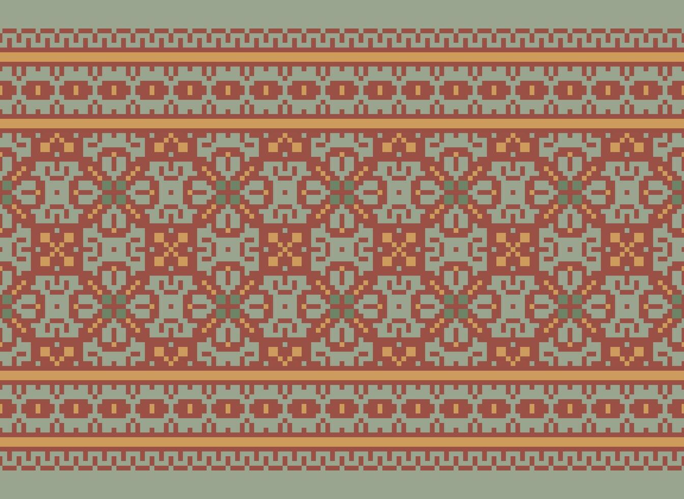 píxel cruzar puntada bordado. étnico patrones. nativo estilo. tradicional diseño para textura, textil, tela, ropa, prendas de punto, impresión. geométrico píxel horizontal sin costura vector. vector