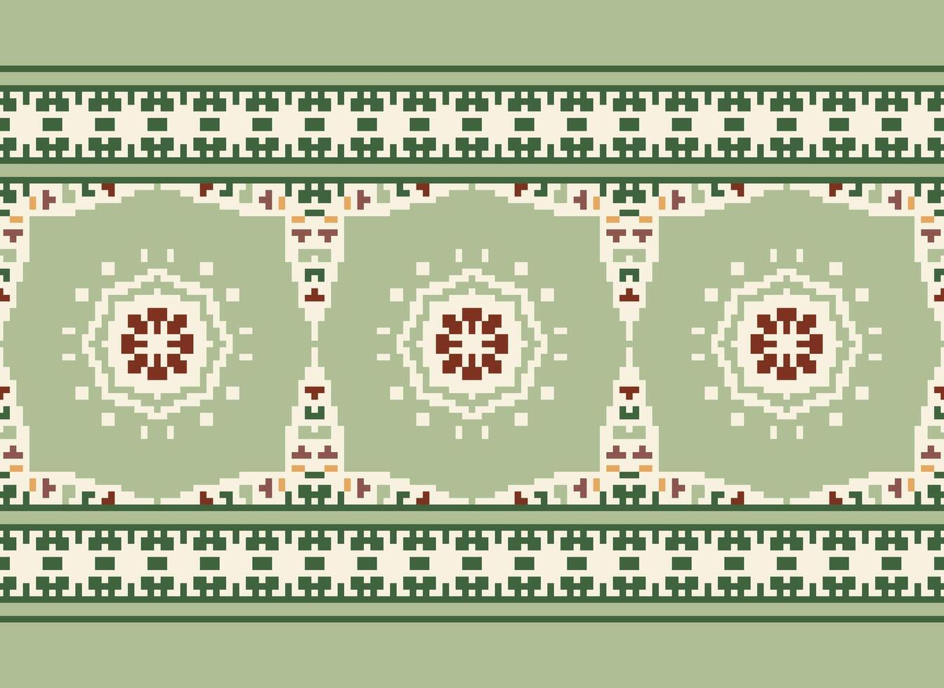 Pixel Cross Stitch Embroidery. Ethnic Patterns. Native Style. Traditional Design for texture, textile, fabric, clothing, Knitwear, print. Geometric Pixel Horizontal Seamless Vector. vector