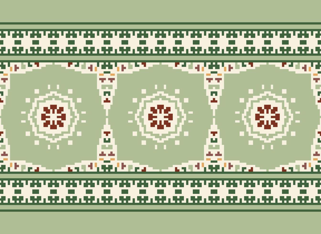 Pixel Cross Stitch Embroidery. Ethnic Patterns. Native Style. Traditional Design for texture, textile, fabric, clothing, Knitwear, print. Geometric Pixel Horizontal Seamless Vector. vector