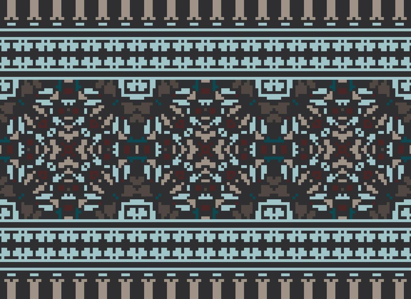 Pixel Cross Stitch Embroidery. Ethnic Patterns. Native Style. Traditional Design for texture, textile, fabric, clothing, Knitwear, print. Geometric Pixel Horizontal Seamless Vector. vector