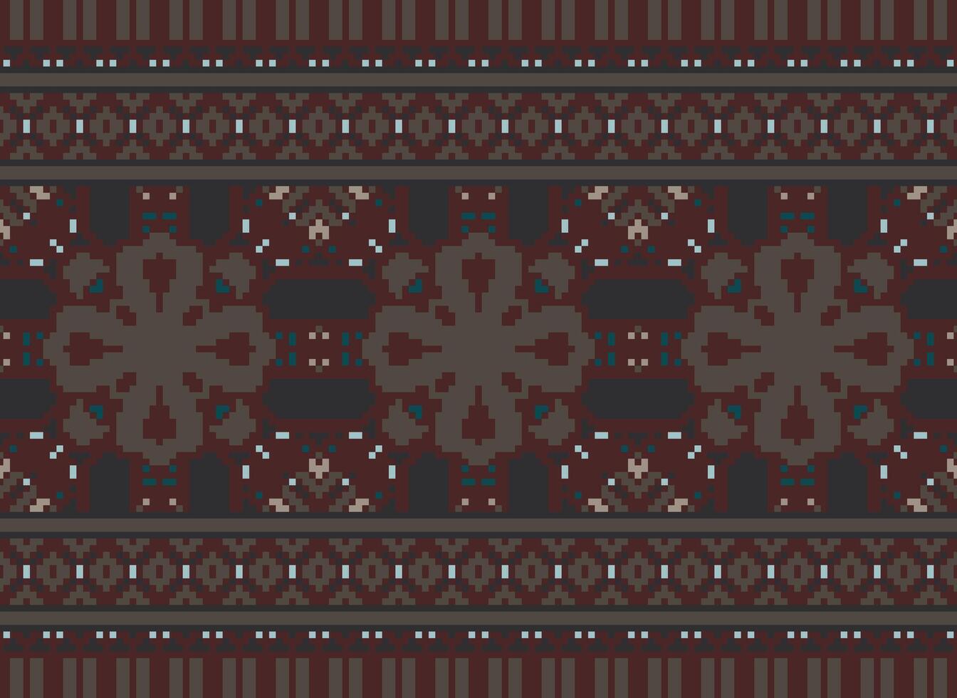 Pixel Cross Stitch Embroidery. Ethnic Patterns. Native Style. Traditional Design for texture, textile, fabric, clothing, Knitwear, print. Geometric Pixel Horizontal Seamless Vector. vector