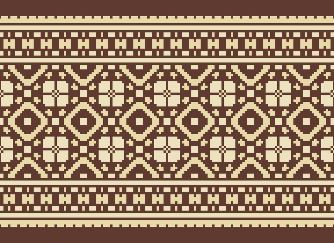 Pixel Cross Stitch Embroidery. Ethnic Patterns. Native Style. Traditional Design for texture, textile, fabric, clothing, Knitwear, print. Geometric Pixel Horizontal Seamless Vector. vector
