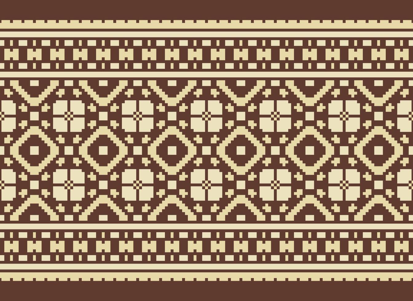 Pixel Cross Stitch Embroidery. Ethnic Patterns. Native Style. Traditional Design for texture, textile, fabric, clothing, Knitwear, print. Geometric Pixel Horizontal Seamless Vector. vector