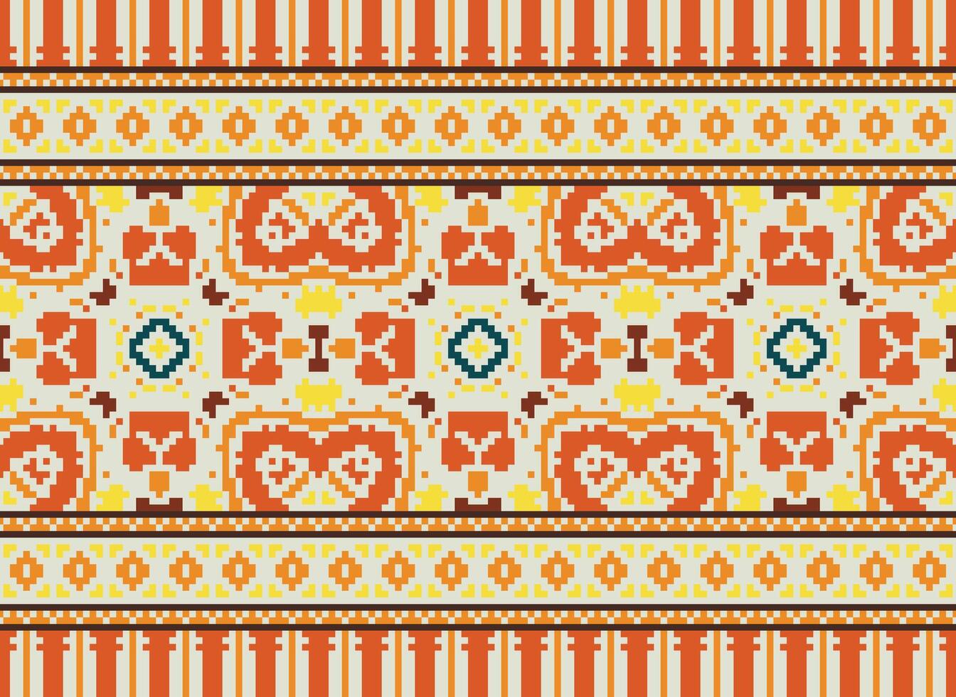 píxel cruzar puntada bordado. étnico patrones. nativo estilo. tradicional diseño para textura, textil, tela, ropa, prendas de punto, impresión. geométrico píxel horizontal sin costura vector. vector