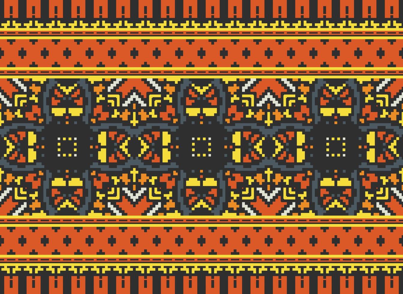 Cross Stitch Border. Embroidery Cross Stitch. Ethnic Patterns. Geometric Ethnic Indian pattern. Native Ethnic pattern.Texture Textile Fabric Clothing Knitwear print. Pixel Horizontal Seamless Vector. vector