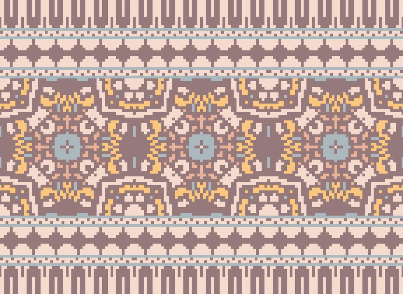 Cross Stitch Border. Embroidery Cross Stitch. Ethnic Patterns. Geometric Ethnic Indian pattern. Native Ethnic pattern.Texture Textile Fabric Clothing Knitwear print. Pixel Horizontal Seamless Vector. vector