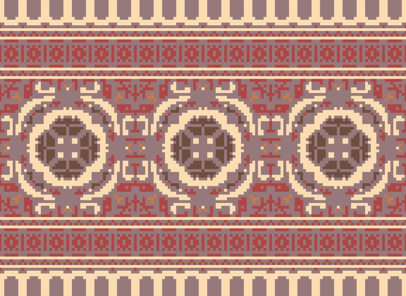 Cross Stitch Border. Embroidery Cross Stitch. Ethnic Patterns. Geometric Ethnic Indian pattern. Native Ethnic pattern.Texture Textile Fabric Clothing Knitwear print. Pixel Horizontal Seamless Vector. vector