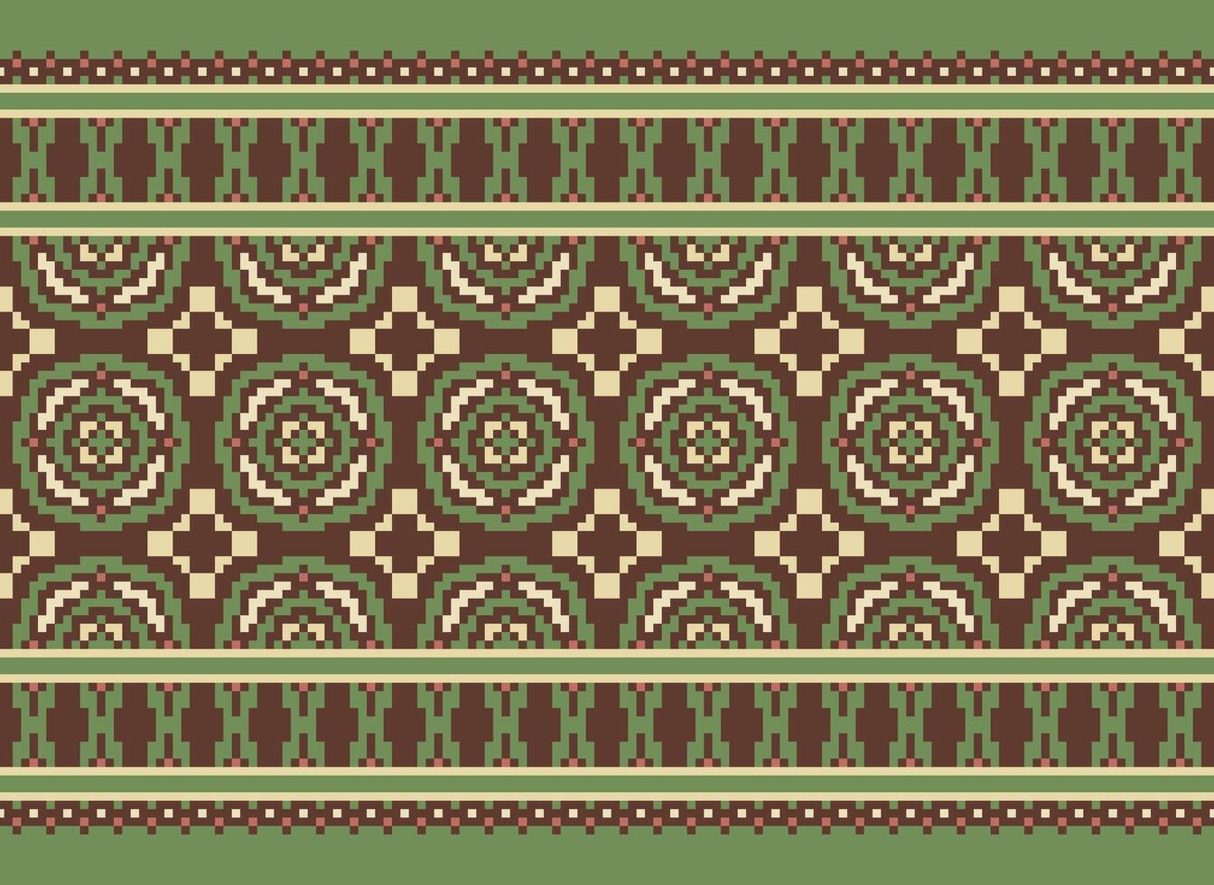 Cross Stitch Border. Embroidery Cross Stitch. Ethnic Patterns. Geometric Ethnic Indian pattern. Native Ethnic pattern.Texture Textile Fabric Clothing Knitwear print. Pixel Horizontal Seamless Vector. vector