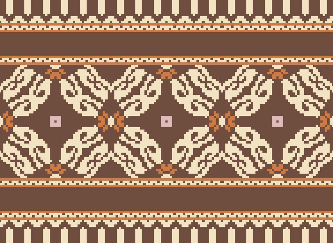 Cross Stitch Border. Embroidery Cross Stitch. Ethnic Patterns. Geometric Ethnic Indian pattern. Native Ethnic pattern.Texture Textile Fabric Clothing Knitwear print. Pixel Horizontal Seamless Vector. vector