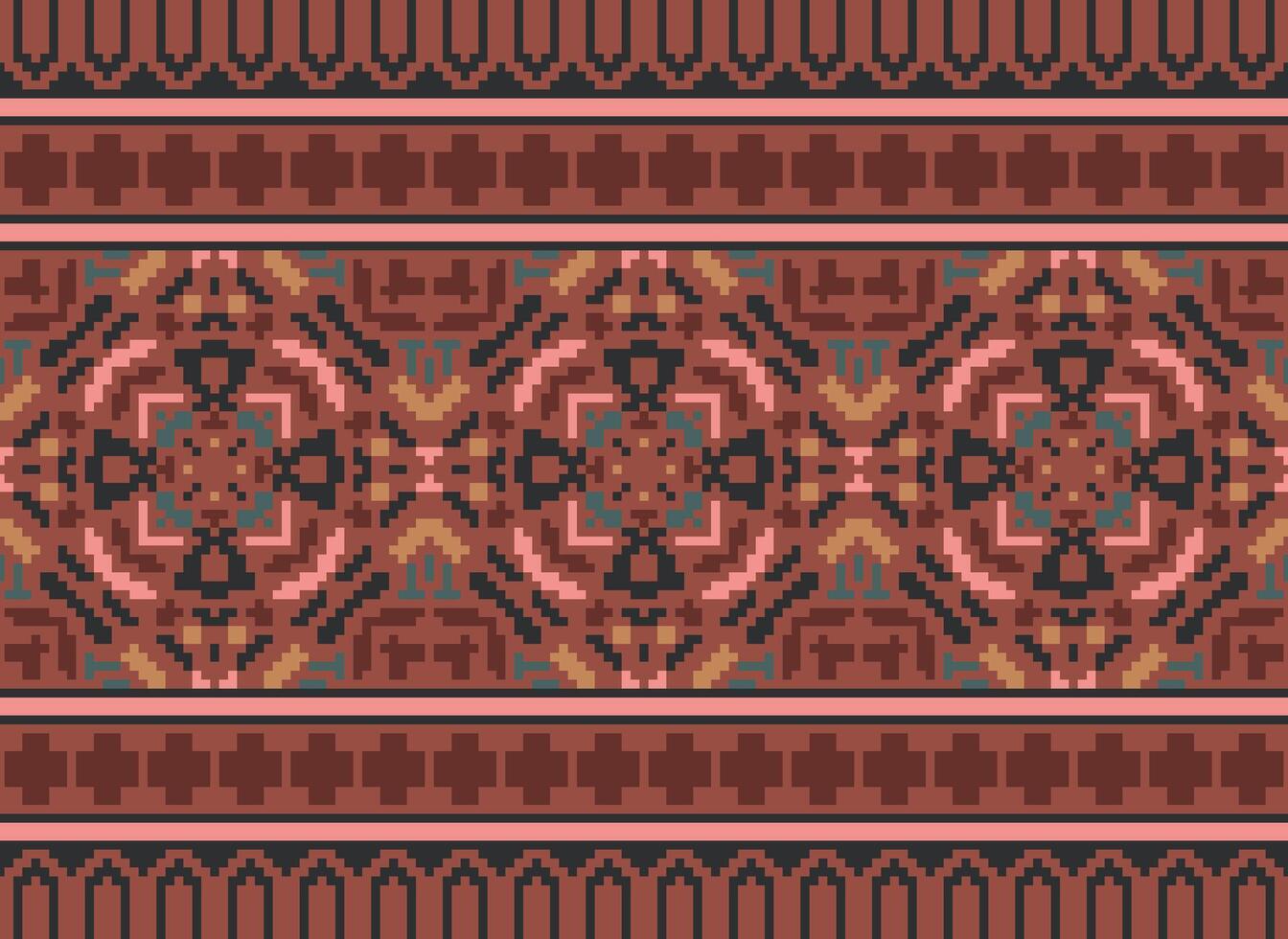 Cross Stitch Border. Embroidery Cross Stitch. Ethnic Patterns. Geometric Ethnic Indian pattern. Native Ethnic pattern.Texture Textile Fabric Clothing Knitwear print. Pixel Horizontal Seamless Vector. vector