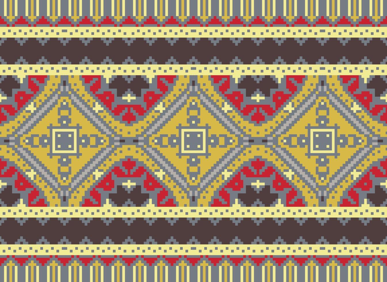Cross Stitch Border. Embroidery Cross Stitch. Ethnic Patterns. Geometric Ethnic Indian pattern. Native Ethnic pattern.Texture Textile Fabric Clothing Knitwear print. Pixel Horizontal Seamless Vector. vector