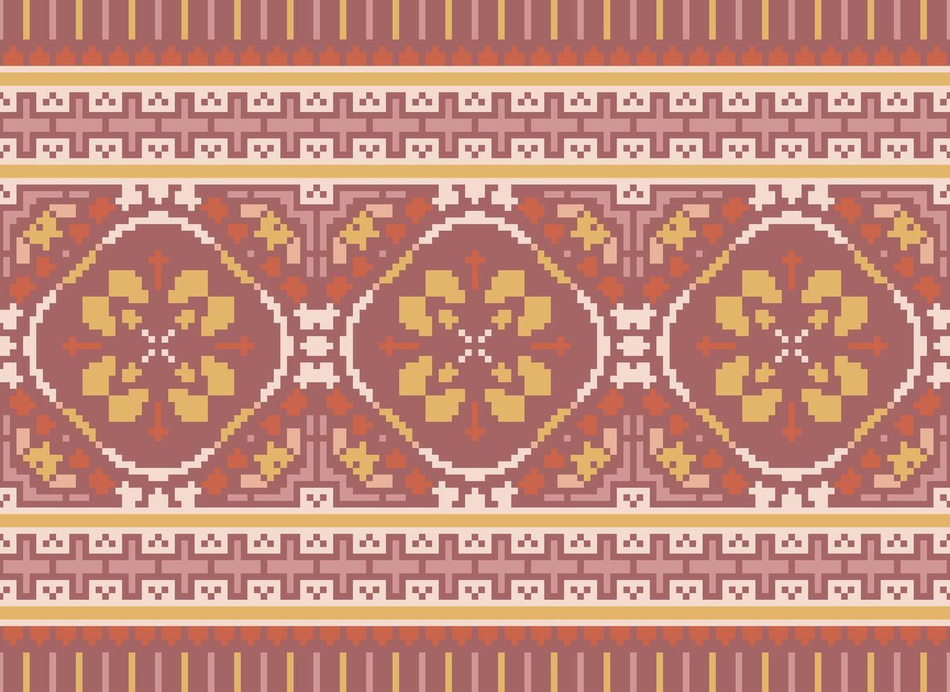 Cross Stitch Border. Embroidery Cross Stitch. Ethnic Patterns. Geometric Ethnic Indian pattern. Native Ethnic pattern.Texture Textile Fabric Clothing Knitwear print. Pixel Horizontal Seamless Vector. vector