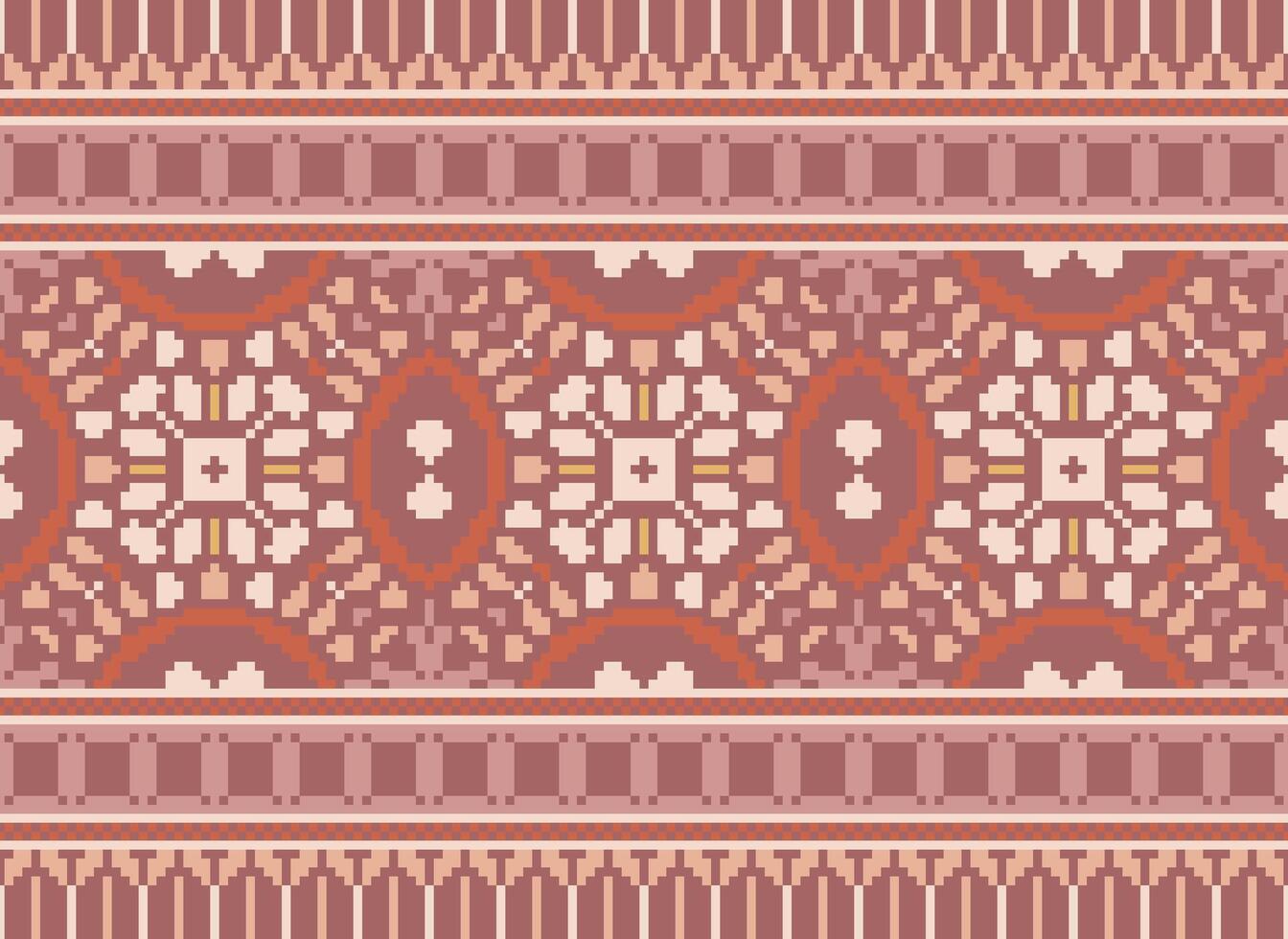 Cross Stitch Border. Embroidery Cross Stitch. Ethnic Patterns. Geometric Ethnic Indian pattern. Native Ethnic pattern.Texture Textile Fabric Clothing Knitwear print. Pixel Horizontal Seamless Vector. vector