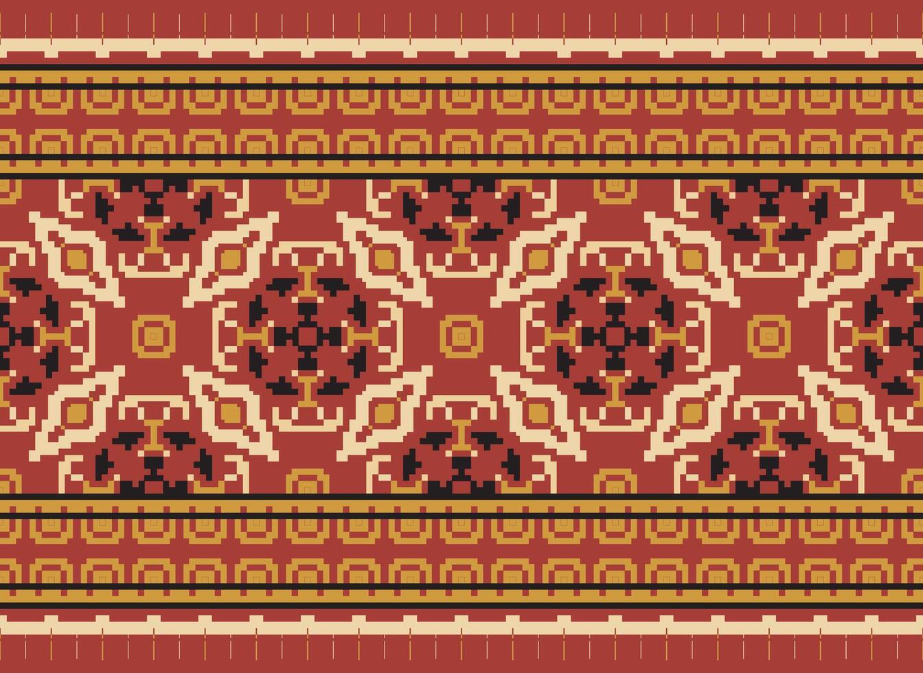 Vintages Cross Stitch Traditional Ethnic Pattern Paisley Flower Ikat Background Abstract Aztec African Indonesian Indian Seamless Pattern for Fabric Print Cloth Dress Carpet Curtains and Sarong vector