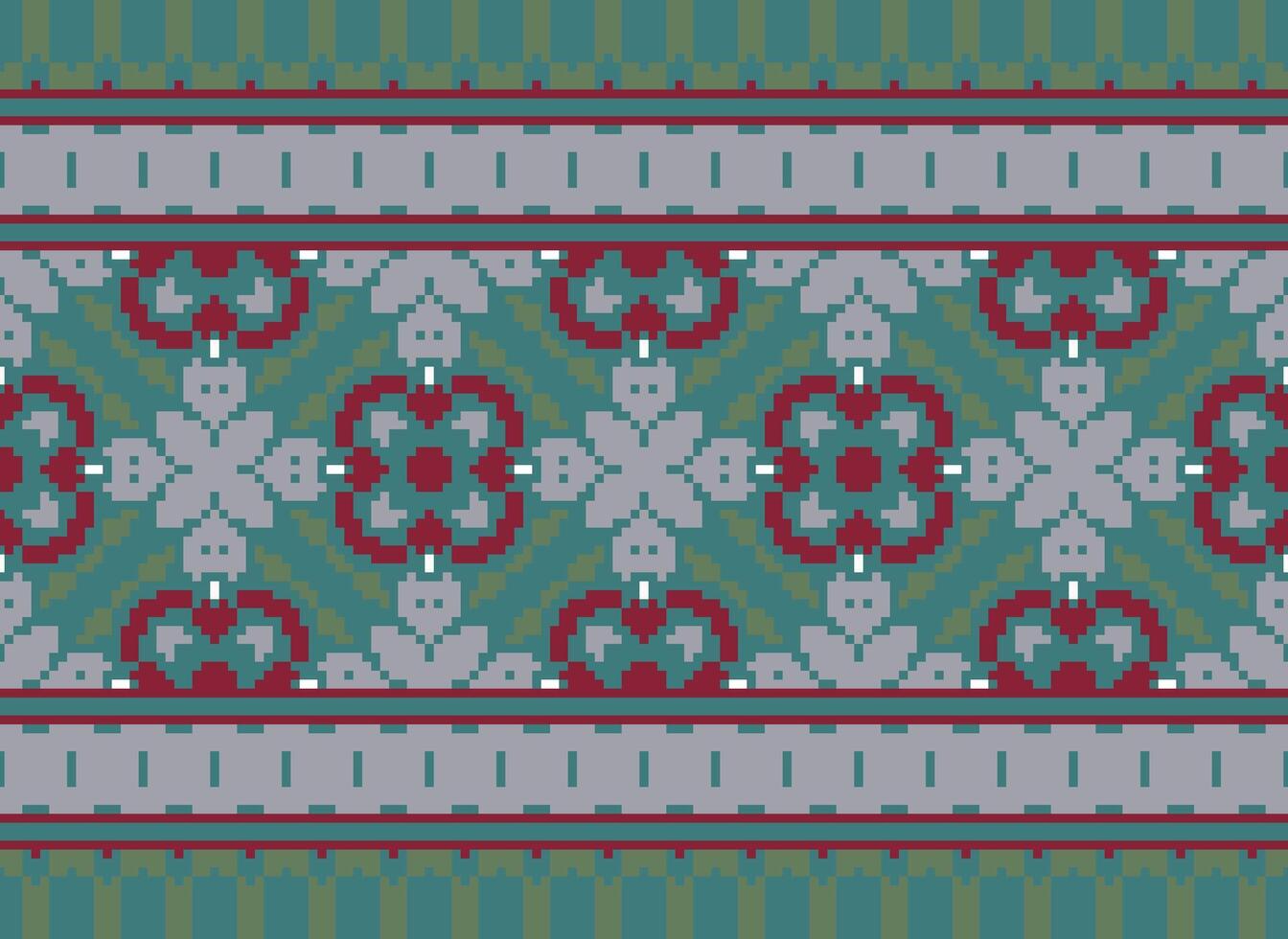 Vintages Cross Stitch Traditional Ethnic Pattern Paisley Flower Ikat Background Abstract Aztec African Indonesian Indian Seamless Pattern for Fabric Print Cloth Dress Carpet Curtains and Sarong vector