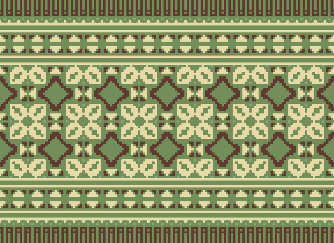 Vintages Cross Stitch Traditional Ethnic Pattern Paisley Flower Ikat Background Abstract Aztec African Indonesian Indian Seamless Pattern for Fabric Print Cloth Dress Carpet Curtains and Sarong vector
