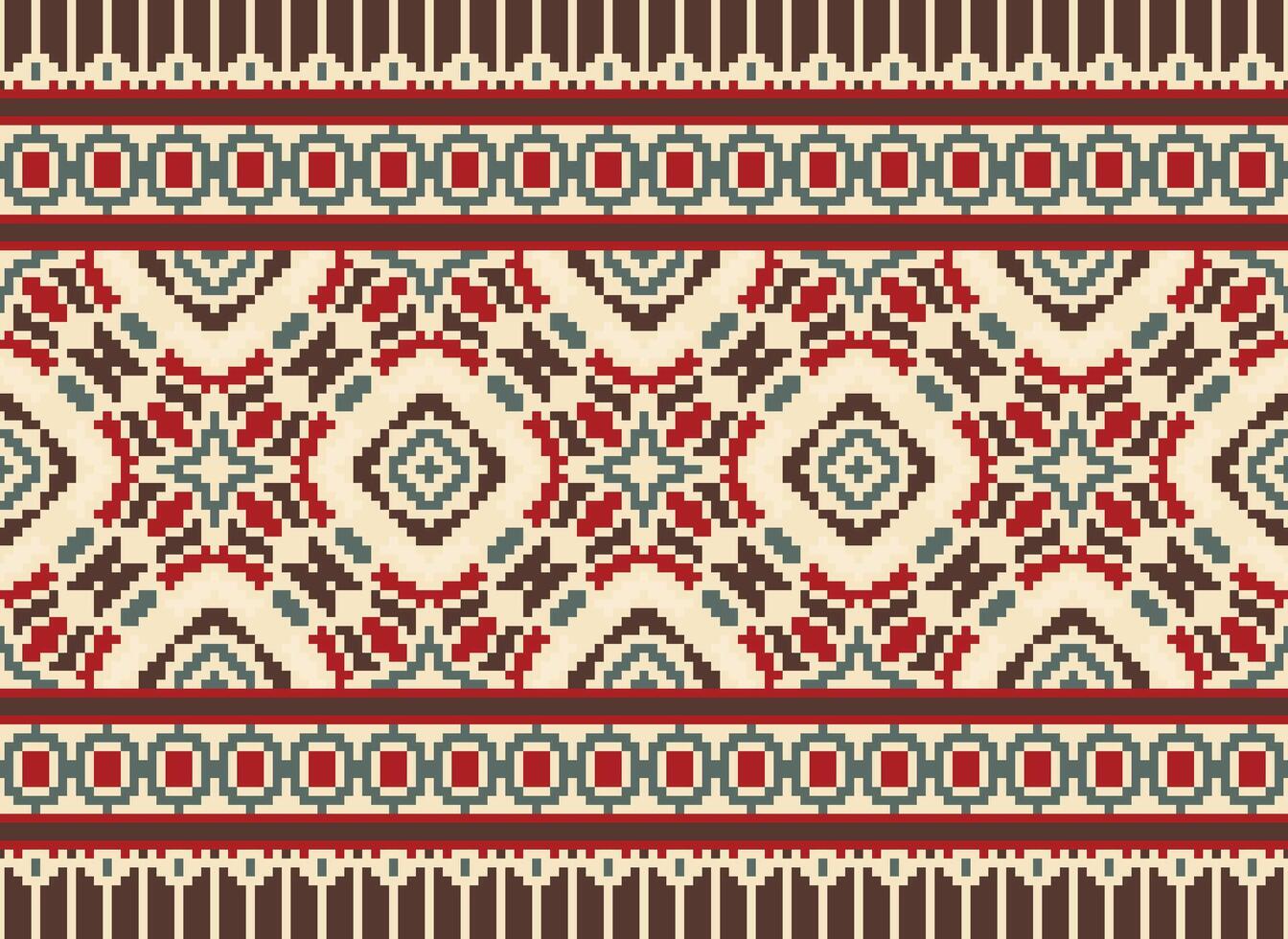 Vintages Cross Stitch Traditional Ethnic Pattern Paisley Flower Ikat Background Abstract Aztec African Indonesian Indian Seamless Pattern for Fabric Print Cloth Dress Carpet Curtains and Sarong vector