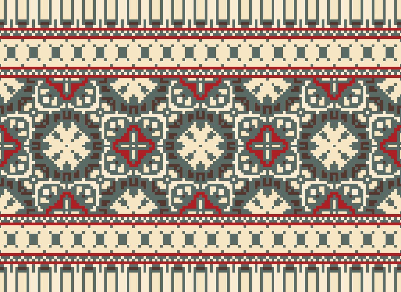 Vintages Cross Stitch Traditional Ethnic Pattern Paisley Flower Ikat Background Abstract Aztec African Indonesian Indian Seamless Pattern for Fabric Print Cloth Dress Carpet Curtains and Sarong vector