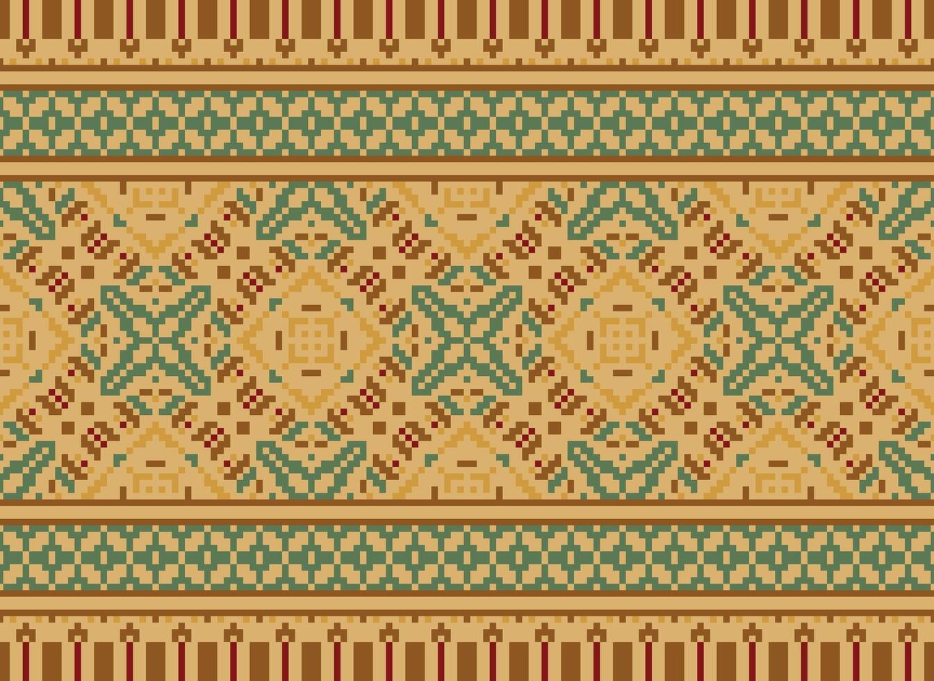 Vintages Cross Stitch Traditional Ethnic Pattern Paisley Flower Ikat Background Abstract Aztec African Indonesian Indian Seamless Pattern for Fabric Print Cloth Dress Carpet Curtains and Sarong vector