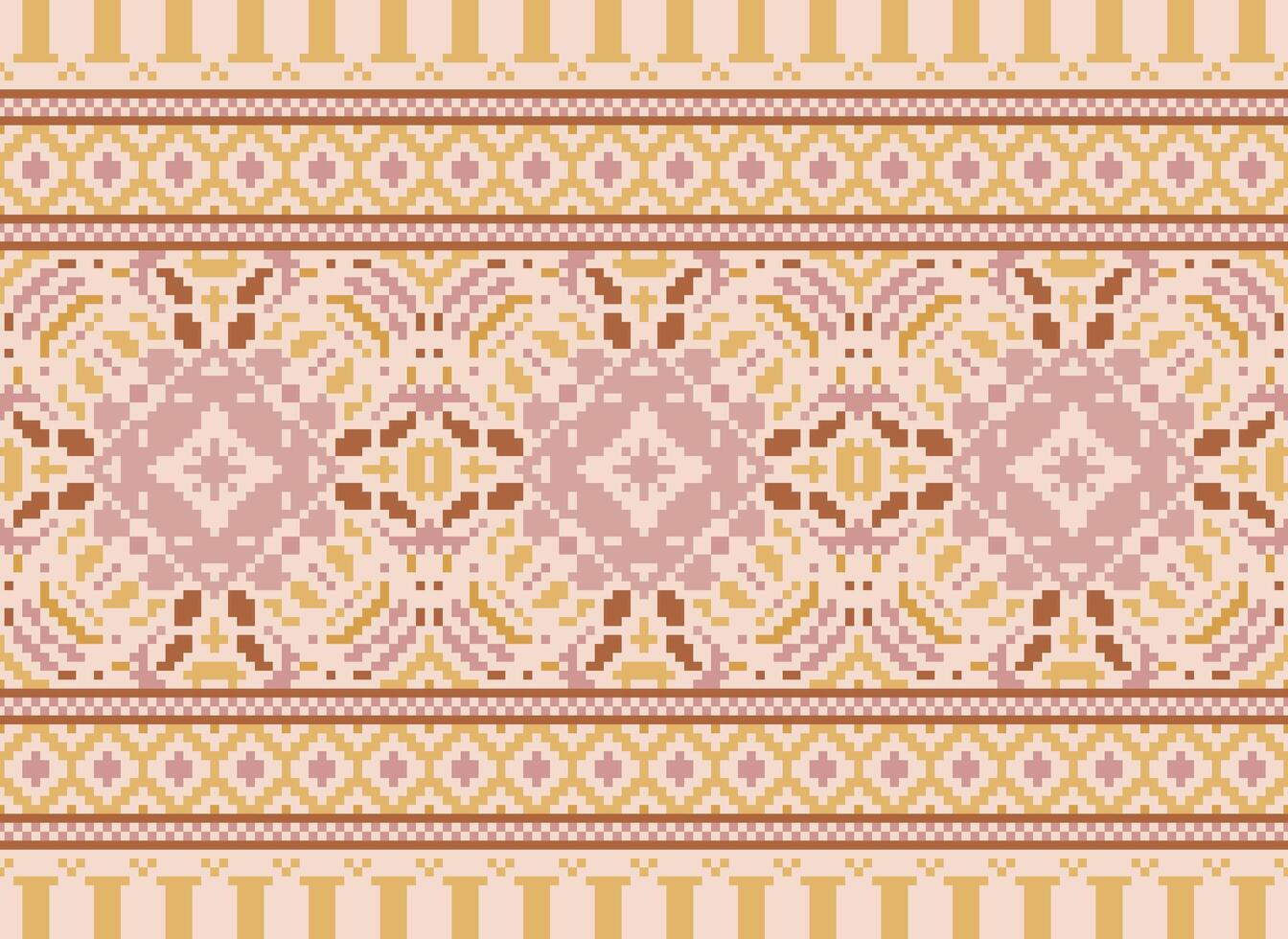 Vintages Cross Stitch Traditional Ethnic Pattern Paisley Flower Ikat Background Abstract Aztec African Indonesian Indian Seamless Pattern for Fabric Print Cloth Dress Carpet Curtains and Sarong vector