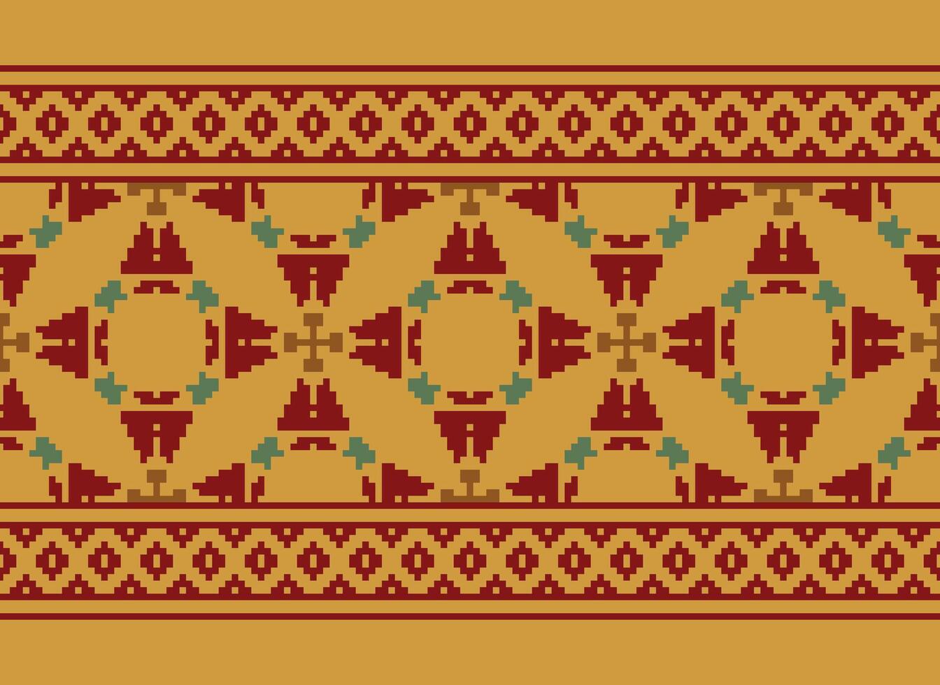 Vintages Cross Stitch Traditional Ethnic Pattern Paisley Flower Ikat Background Abstract Aztec African Indonesian Indian Seamless Pattern for Fabric Print Cloth Dress Carpet Curtains and Sarong vector