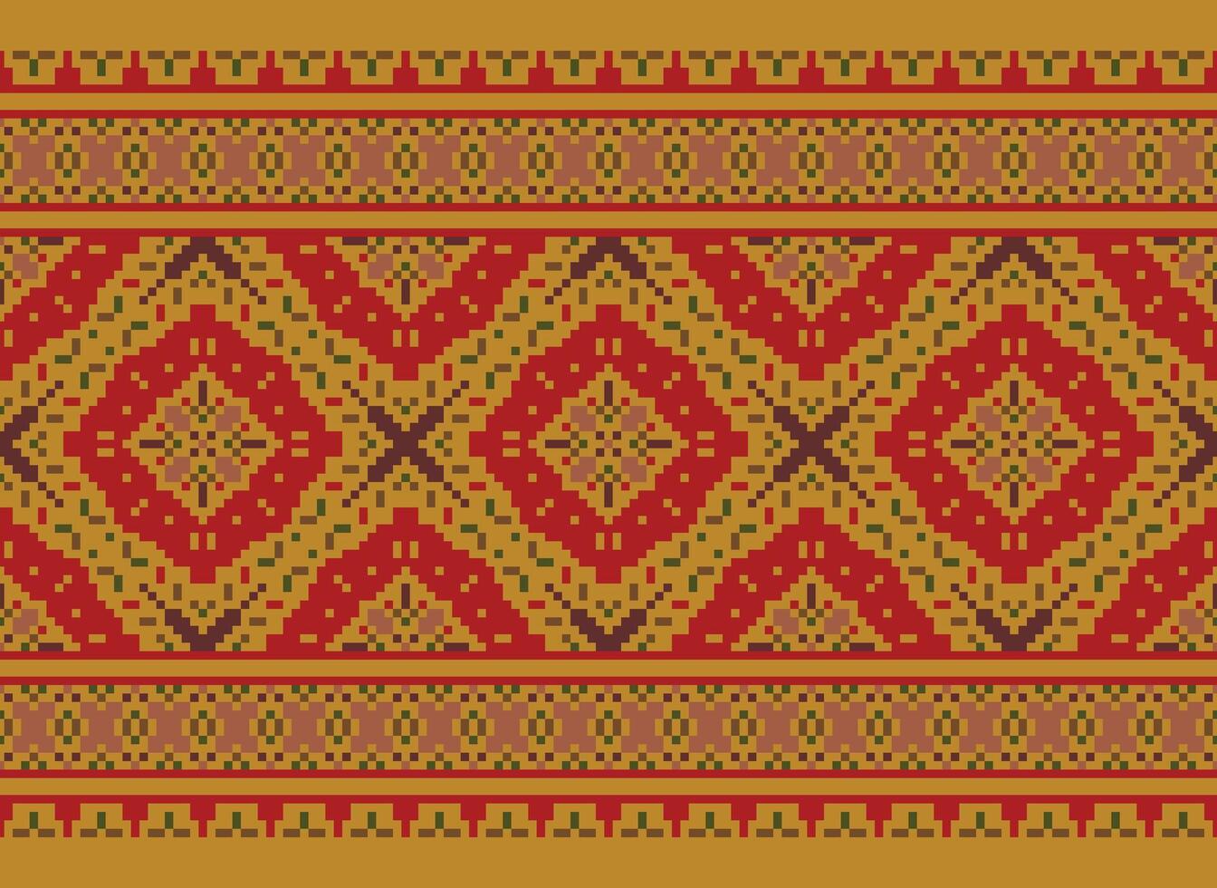 Vintages Cross Stitch Traditional Ethnic Pattern Paisley Flower Ikat Background Abstract Aztec African Indonesian Indian Seamless Pattern for Fabric Print Cloth Dress Carpet Curtains and Sarong vector