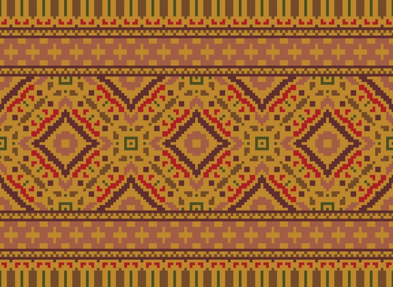Vintages Cross Stitch Traditional Ethnic Pattern Paisley Flower Ikat Background Abstract Aztec African Indonesian Indian Seamless Pattern for Fabric Print Cloth Dress Carpet Curtains and Sarong vector