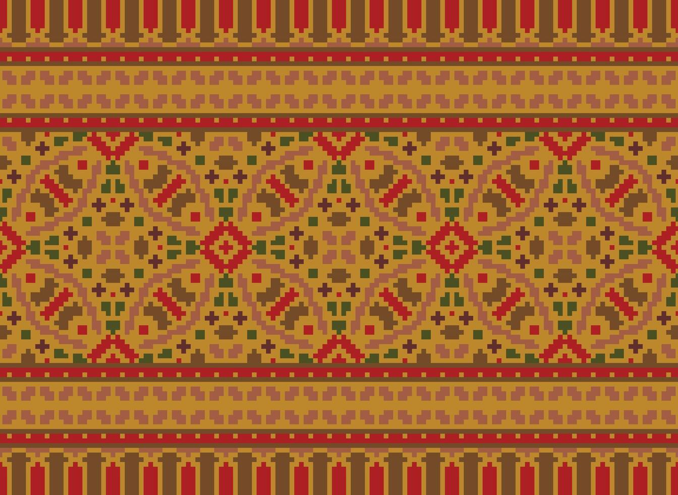Vintages Cross Stitch Traditional Ethnic Pattern Paisley Flower Ikat Background Abstract Aztec African Indonesian Indian Seamless Pattern for Fabric Print Cloth Dress Carpet Curtains and Sarong vector