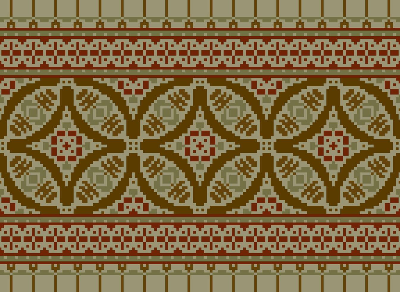 Vintages Cross Stitch Traditional Ethnic Pattern Paisley Flower Ikat Background Abstract Aztec African Indonesian Indian Seamless Pattern for Fabric Print Cloth Dress Carpet Curtains and Sarong vector